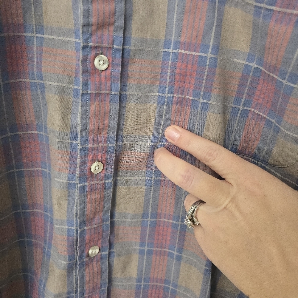 Vtg 60s 70s Christian Dior Shirt Size XL Checkered Hong Kong *stained* - Picture 4 of 8